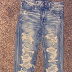 high rise ripped jeans